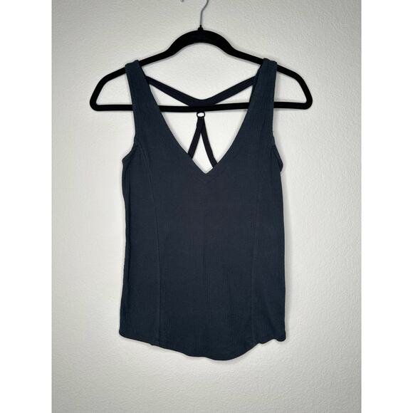 FREE PEOPLE Womens Black Stretch Jersey Strappy Back Fitted V-Neck Tank Top XS - Picture 4 of 6
